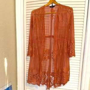Miss Chievous Terracotta Lace Kimono - M
